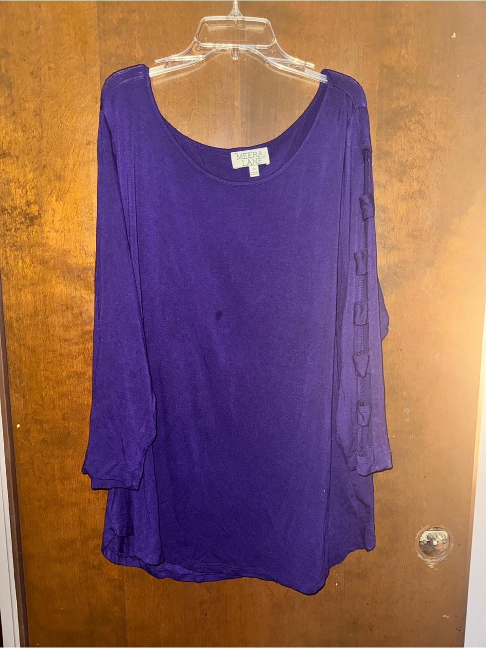 Meera Lane Women's Purple Scoop Neck Tunic with Button-Accent Sleeves